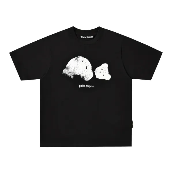 Palm Angels Distressed Bear Graphic Black T-Shirt - 1