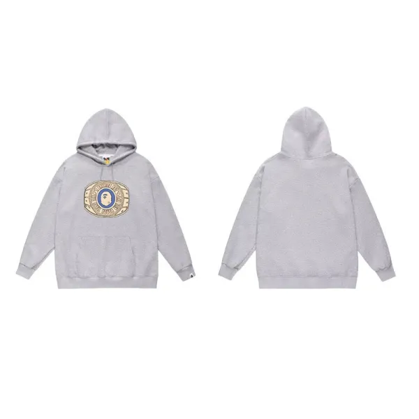 A Bathing Ape Logo Embroidered Hoodie Gray - 1