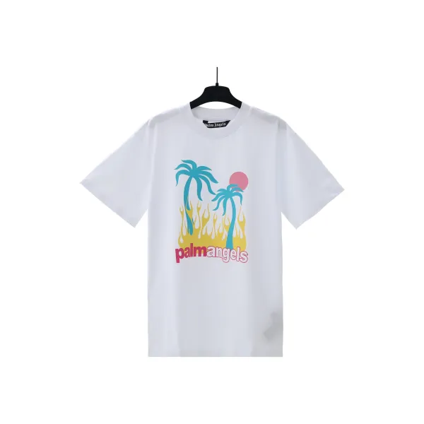 Palm Angels Palm Tree Flame Graphic White T-Shirt - 1