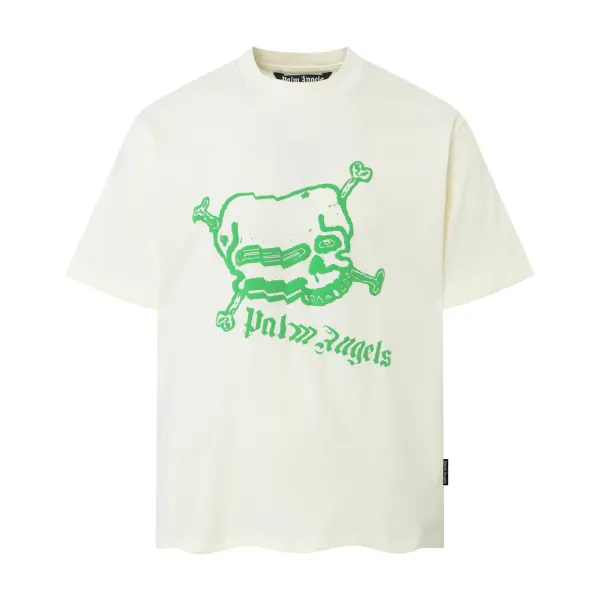 Palm Angels Skull & Crossbones Off-White Green Print T-Shirt - 1