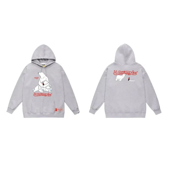 A Bathing Ape x Coca-Cola Polar Bear Graphic Hoodie Gray - 1