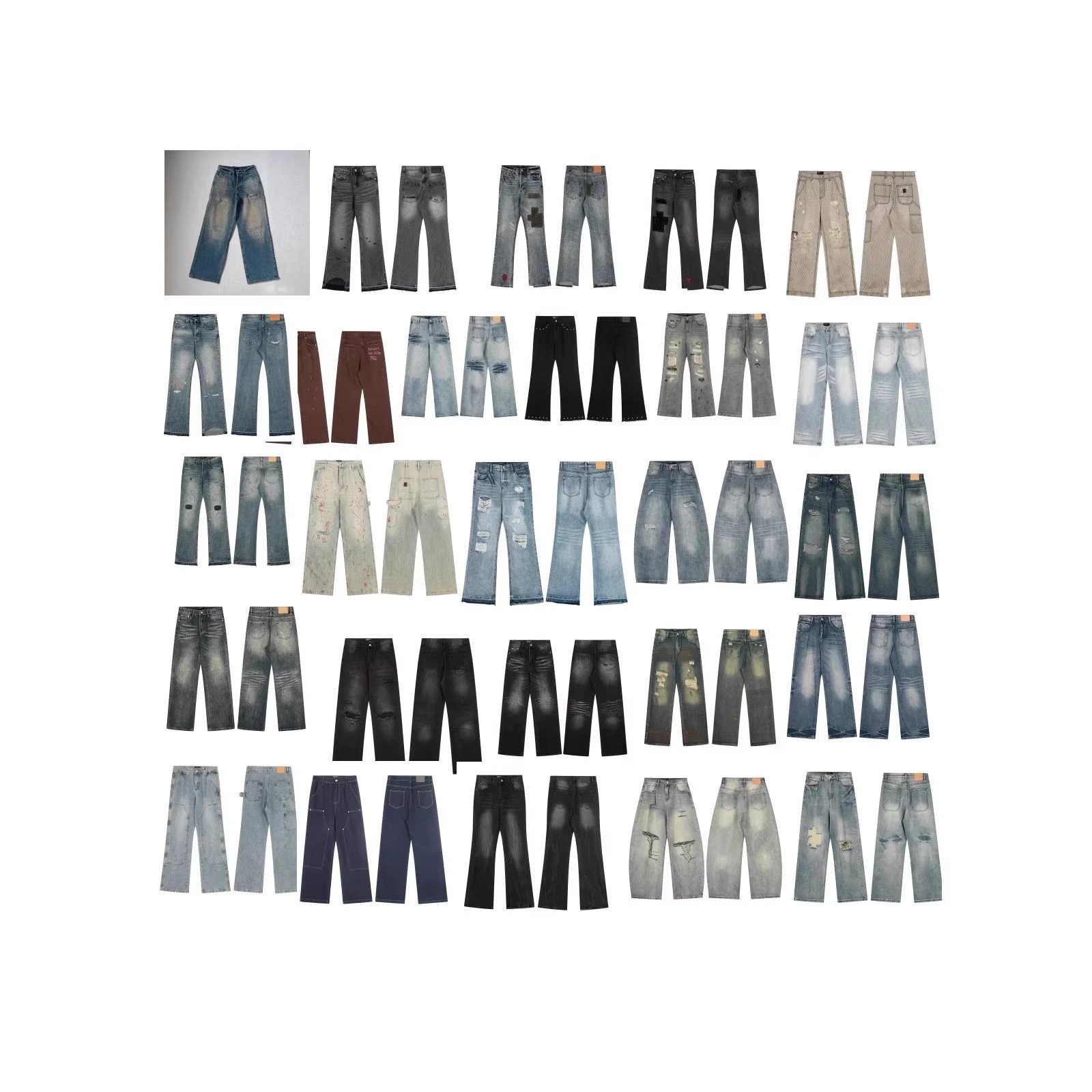 High-Street Distressed Washed Flare Jeans