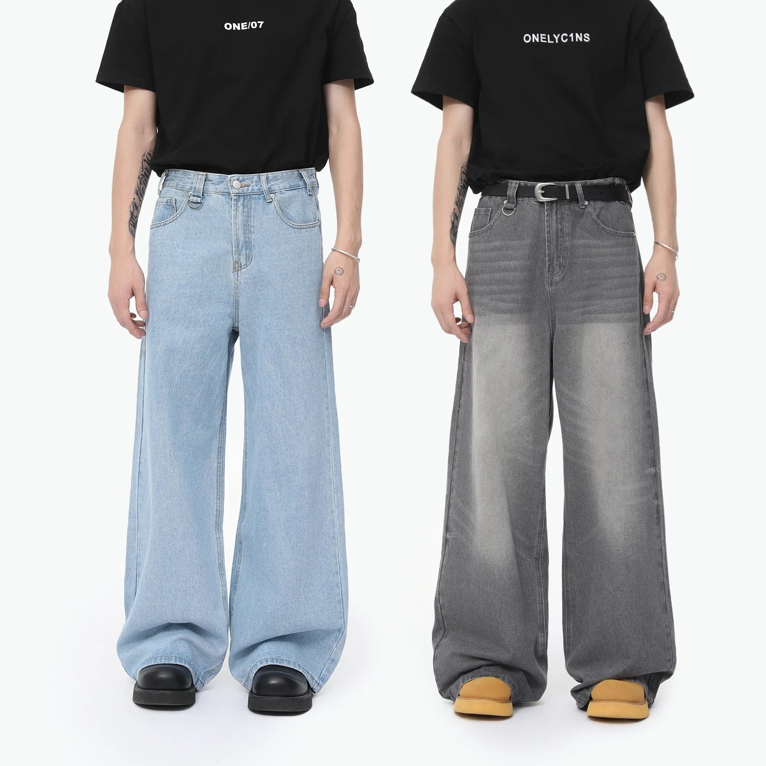 High-street wide-leg loose straight-leg versatile distressed jeans