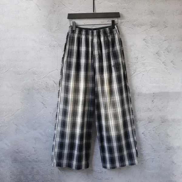 Balenciaga Plaid Wide-Leg Pants Black White Gray - 1