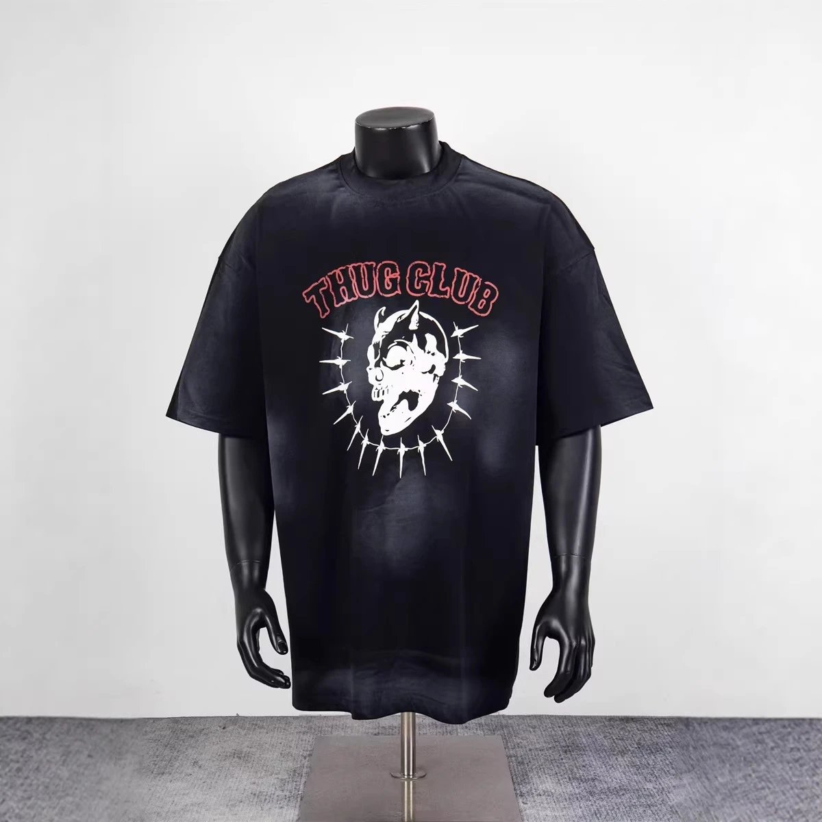 Hip Hop Skull and Devil Print Distressed Loose Fit Unisex Short-Sleeve T-Shirt