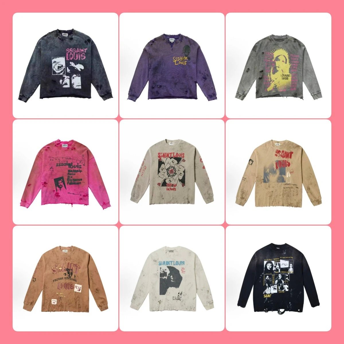 Hand-Washed Distressed Printed Loose-Fit Crewneck Sweatshirt