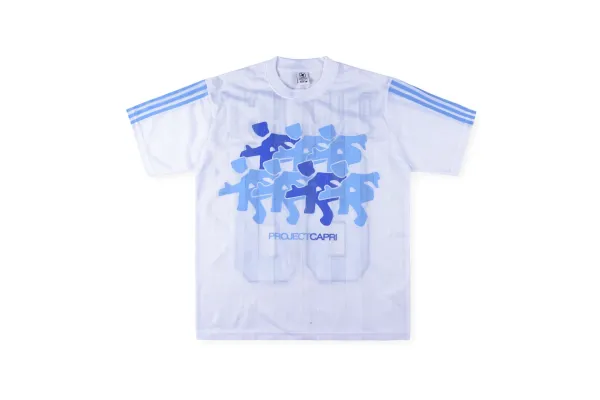 Design Project Capri x Adidas-Style Mesh Jersey White / Blue T-Shirt Jersey - 1