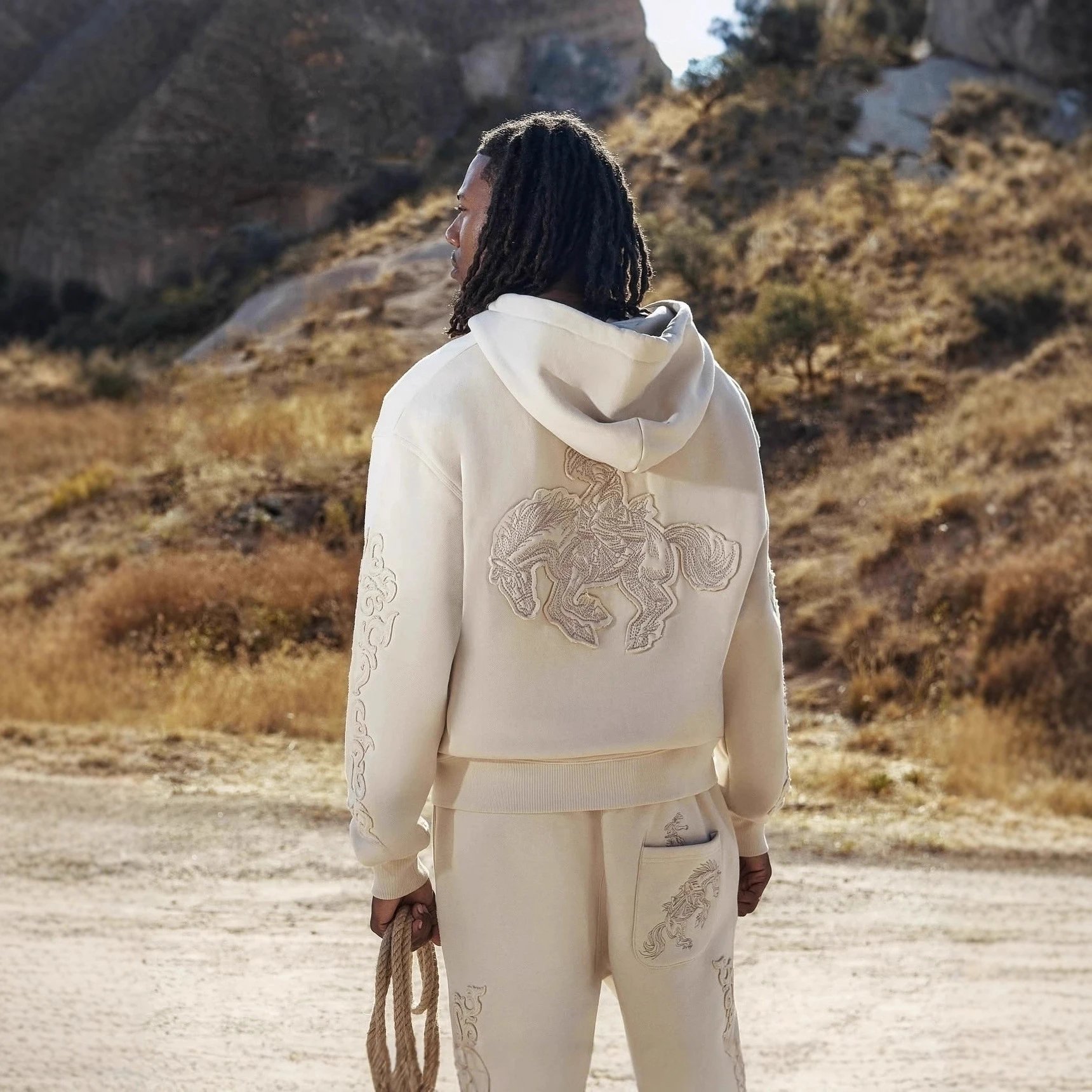 Casual Fleece Hooded Jacket and Straight-Leg Trousers