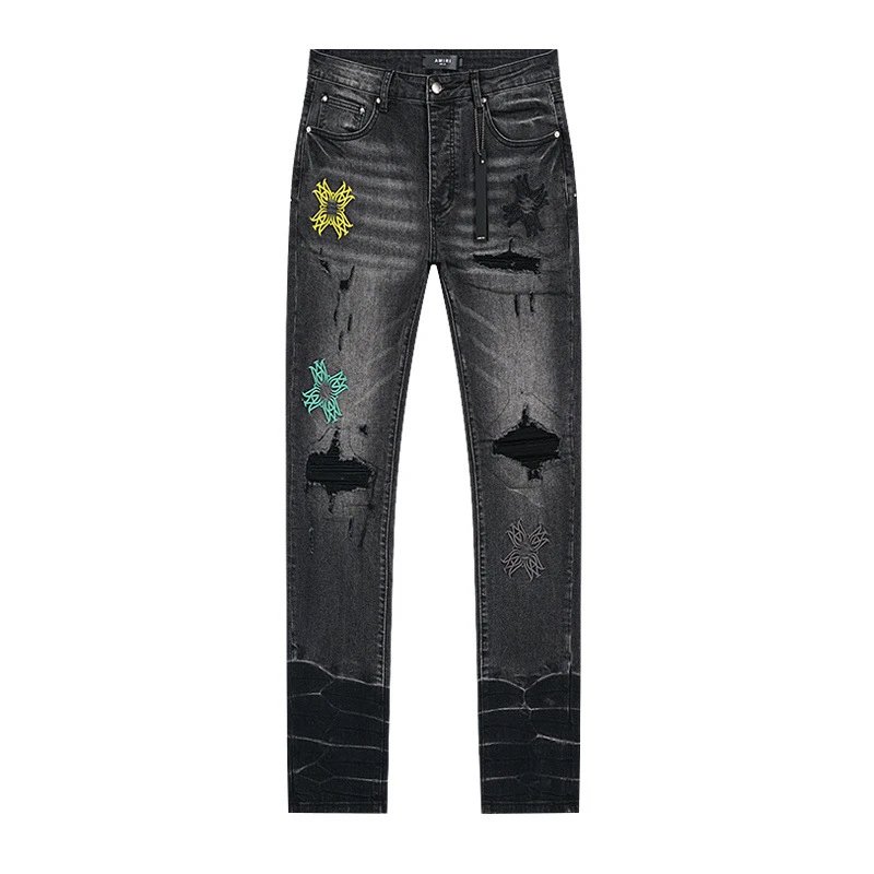 Amiri Distressed Embroidered Black Jeans - 1
