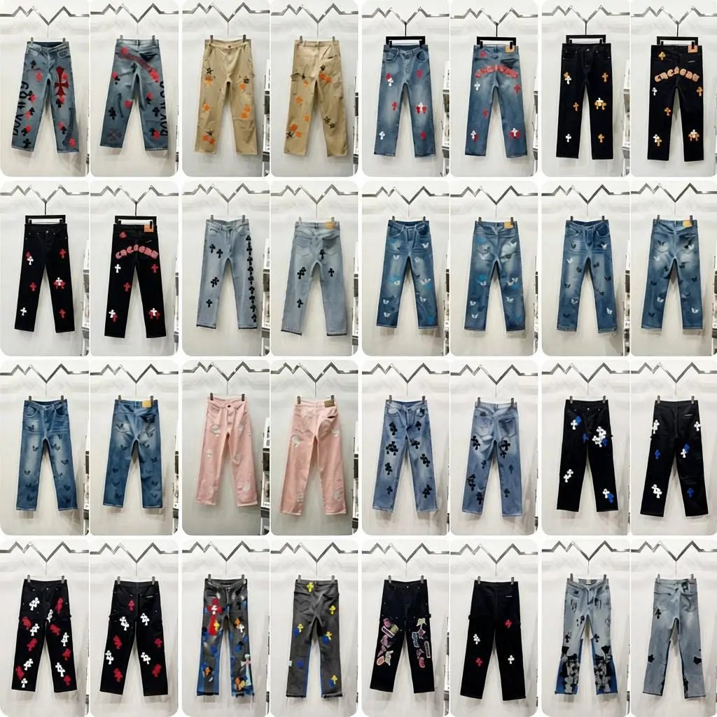 Cross-Patterned Washed Jeans
