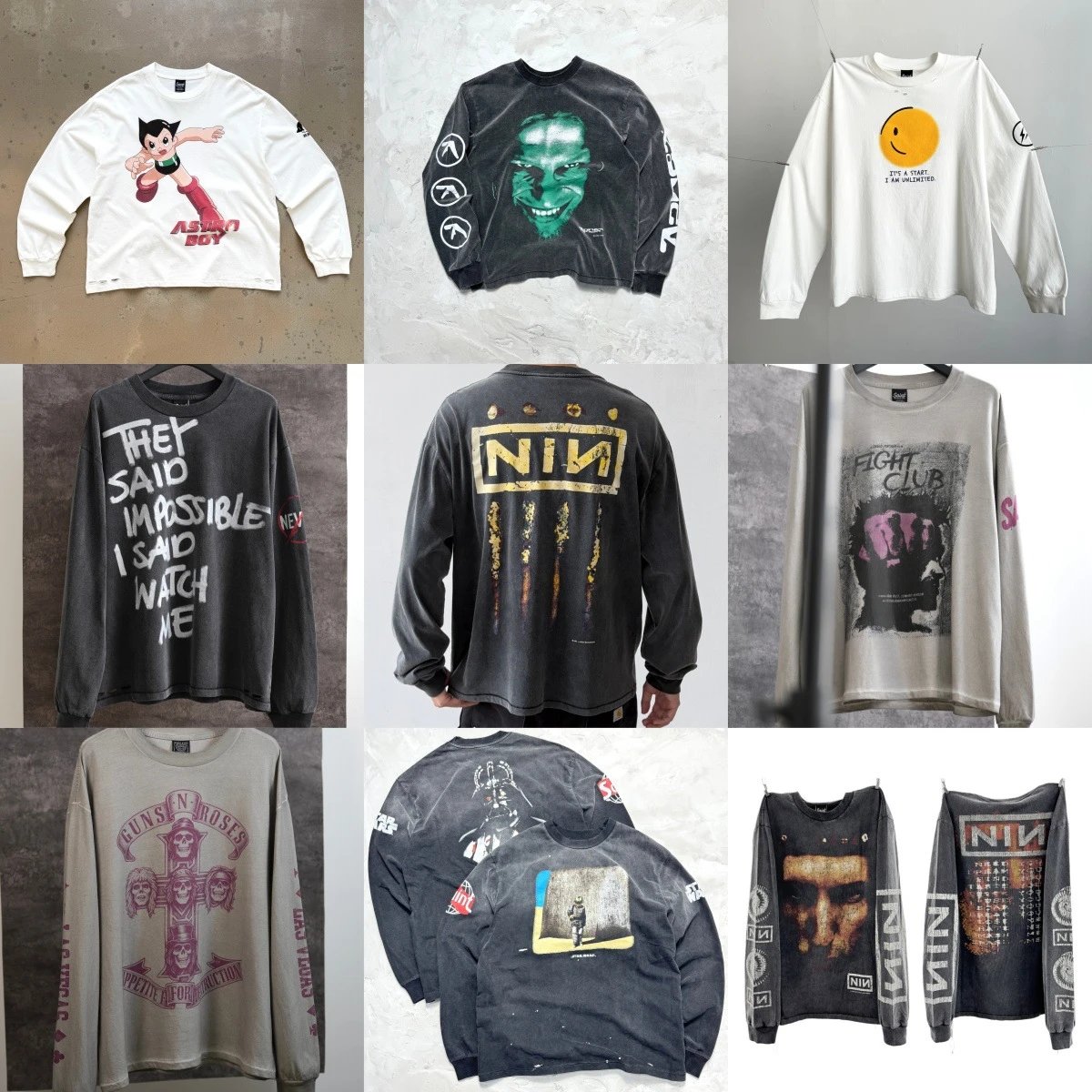Washed Distressed Printed Long-Sleeve T-Shirt