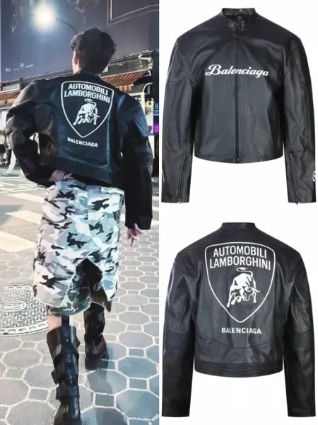 Balenciaga x Automobili Lamborghini Leather Biker Jacket Black - 1