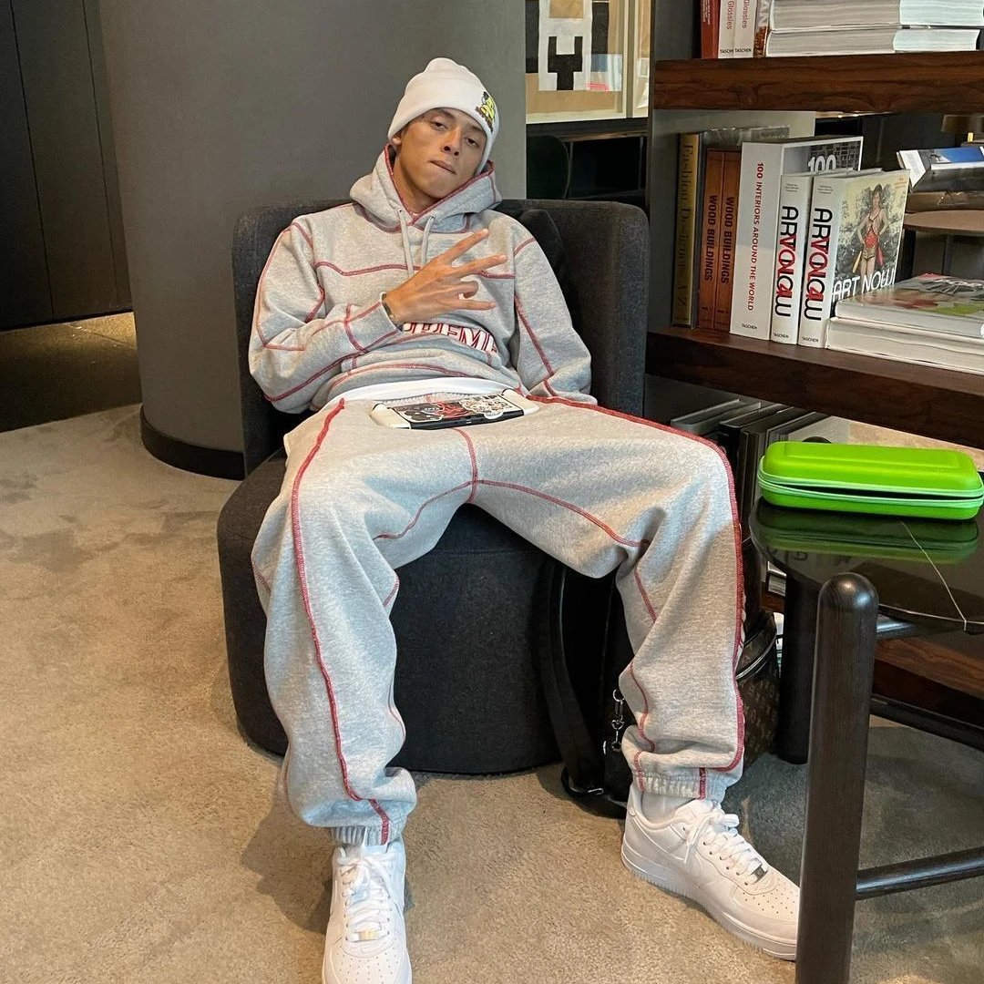 Letter Embroidery Topstitching Hooded Sweatshirt