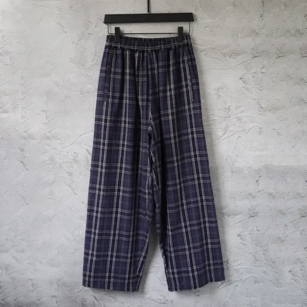 Design Wide-Leg Plaid Pants Navy - 1