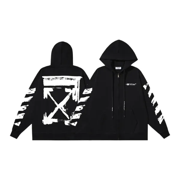 Off-White Diag Arrow Brushstroke Black Zip-Up Hoodie - 1