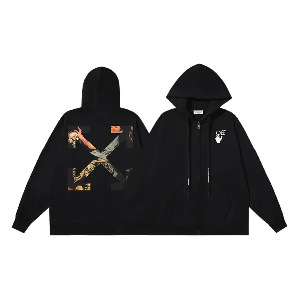 Off-White Diptych Print Zip-Up Hoodie Black - 1
