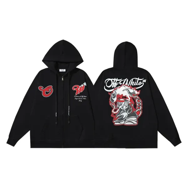 Off-White x Custom Graphic Zip-Up Hoodie Black - 1