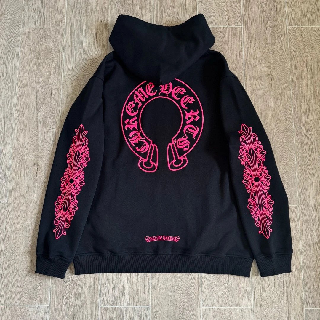 Chrome Hearts Black Pink Print Zip-Up Hoodie