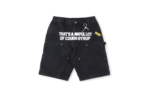 Design That's A Awful Lot Of Cough Syrup Black Denim Shorts - 1