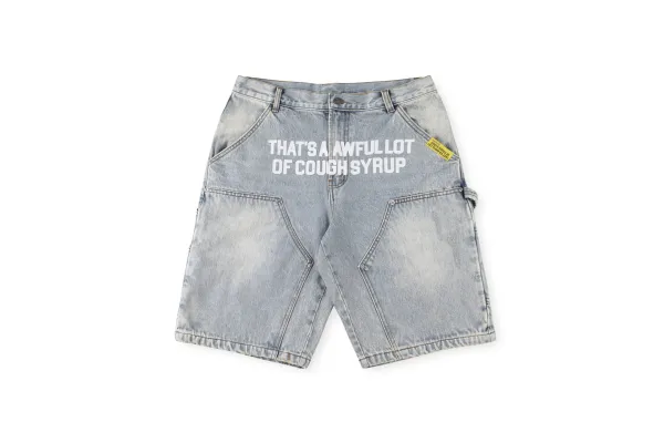 Hellstar Studios 'That's A Awful Lot Of Cough Syrup' Denim Shorts Light Wash - 1