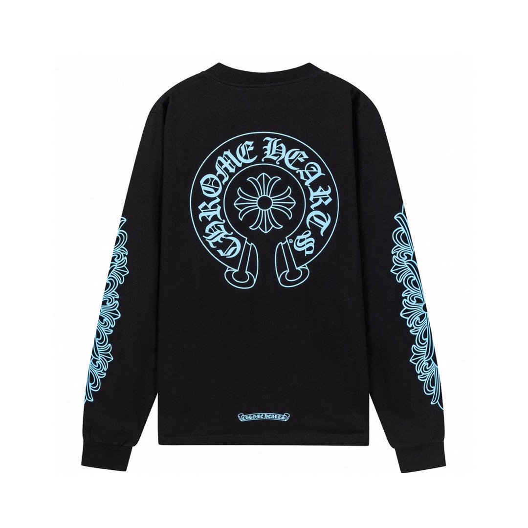 Horseshoe Print Long-Sleeve T-Shirt with Chest Pocket