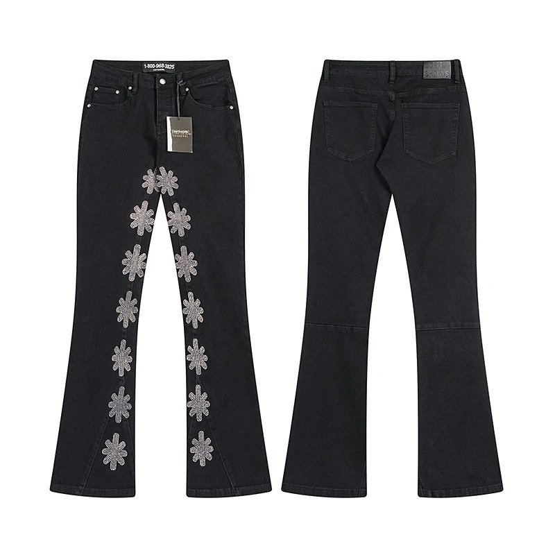 Gallery Dept x Saint Tears Floral Embroidered Flared Jeans Black - 1