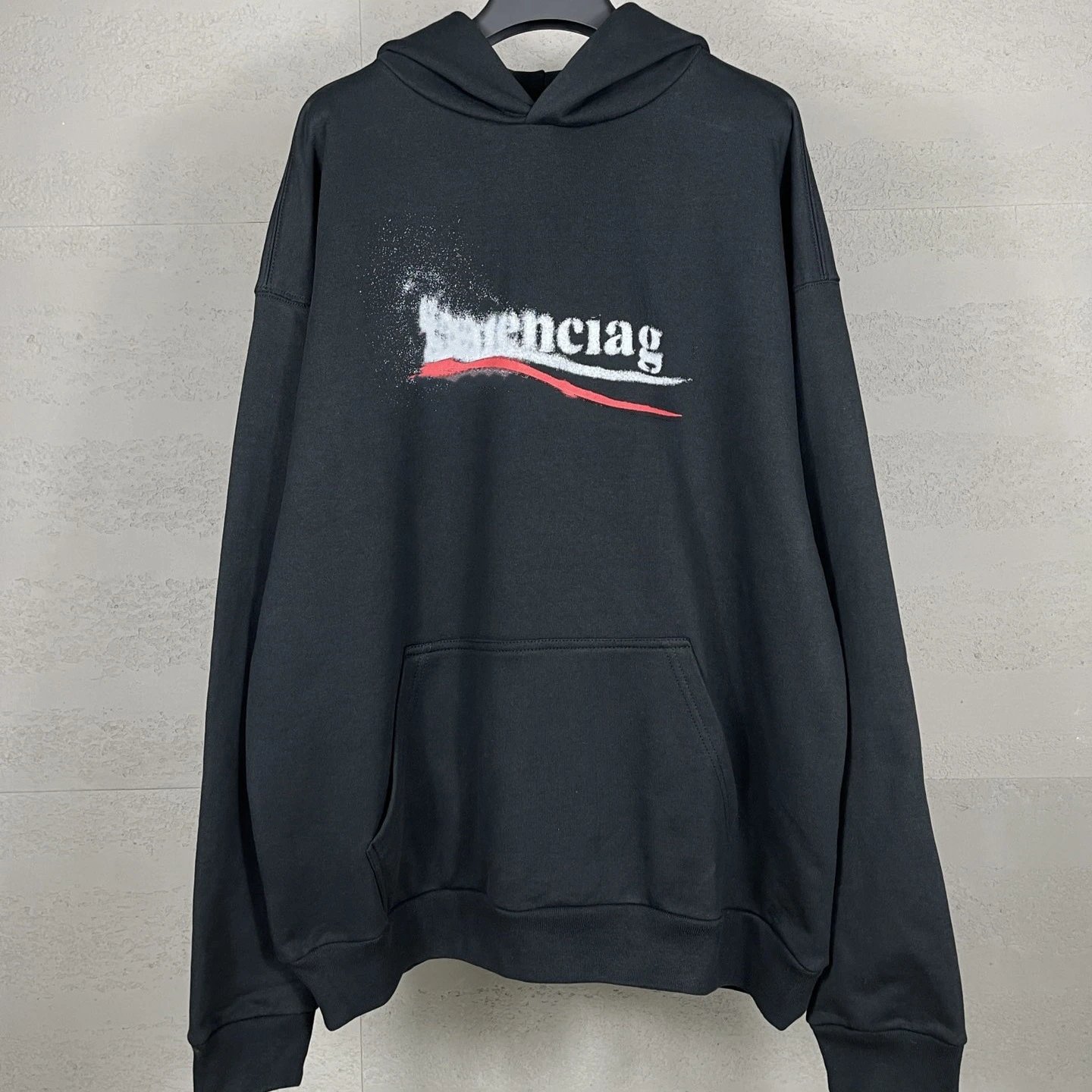 Embroidered Flame Letter Logo Distressed Print Hooded Long-Sleeve Sweatshirt