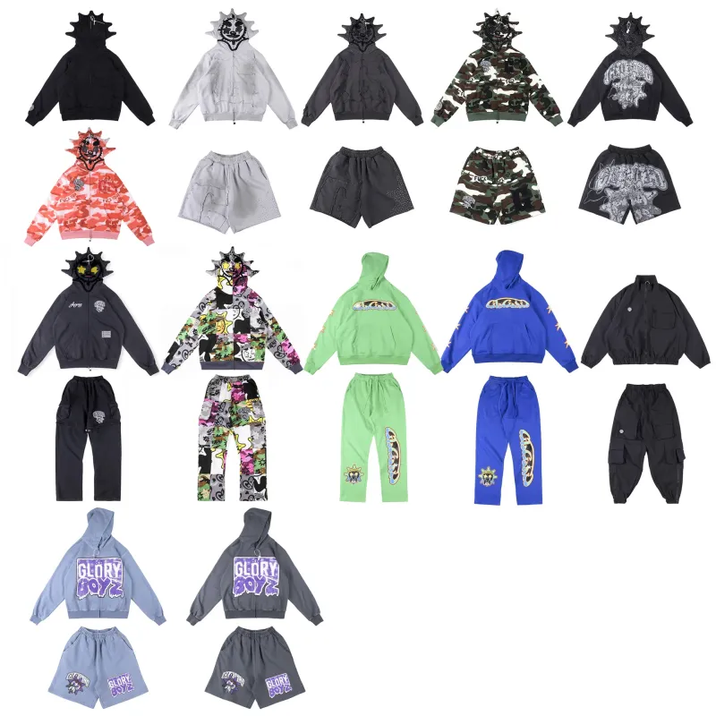 Streetwear Hooded Zip-Up Set with Embroidered Logo