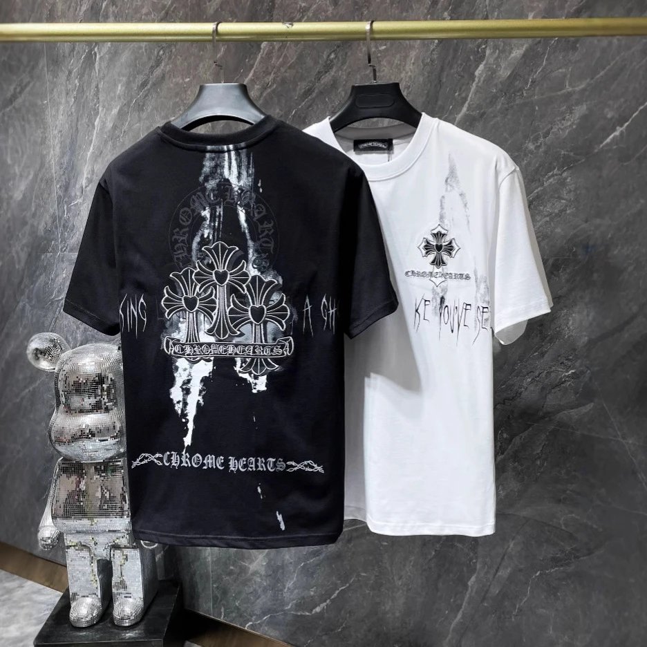 Chrome Hearts Black White Graphic Print Casual T-Shirt