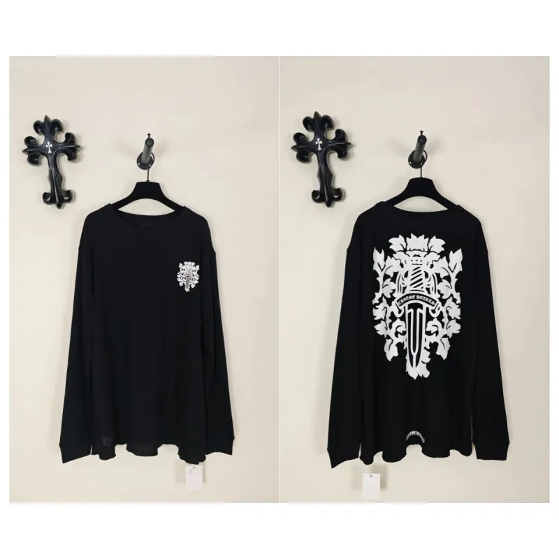 Waffle-Knit Long-Sleeve T-Shirt with Sword Graphic