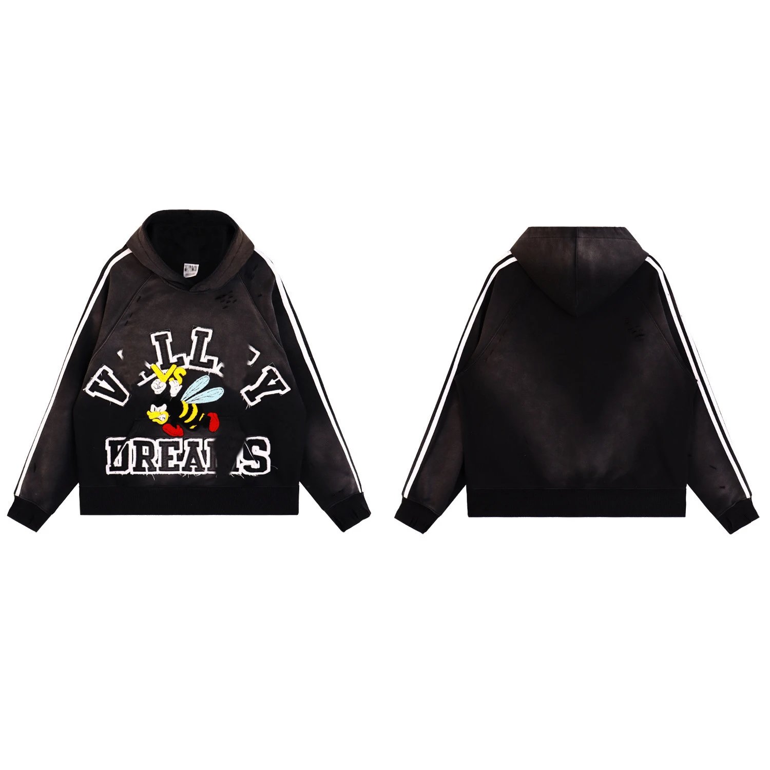 Men's Loose-Fit Striped Hoodie with Embroidery photo 2