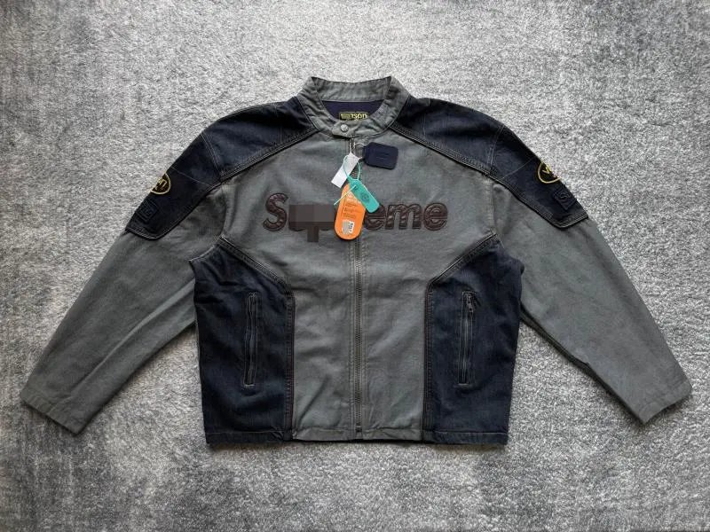 Supreme Jackets Full-Zip Stand-Collar Piped Jacket — Sup121 Denim Coffee Color