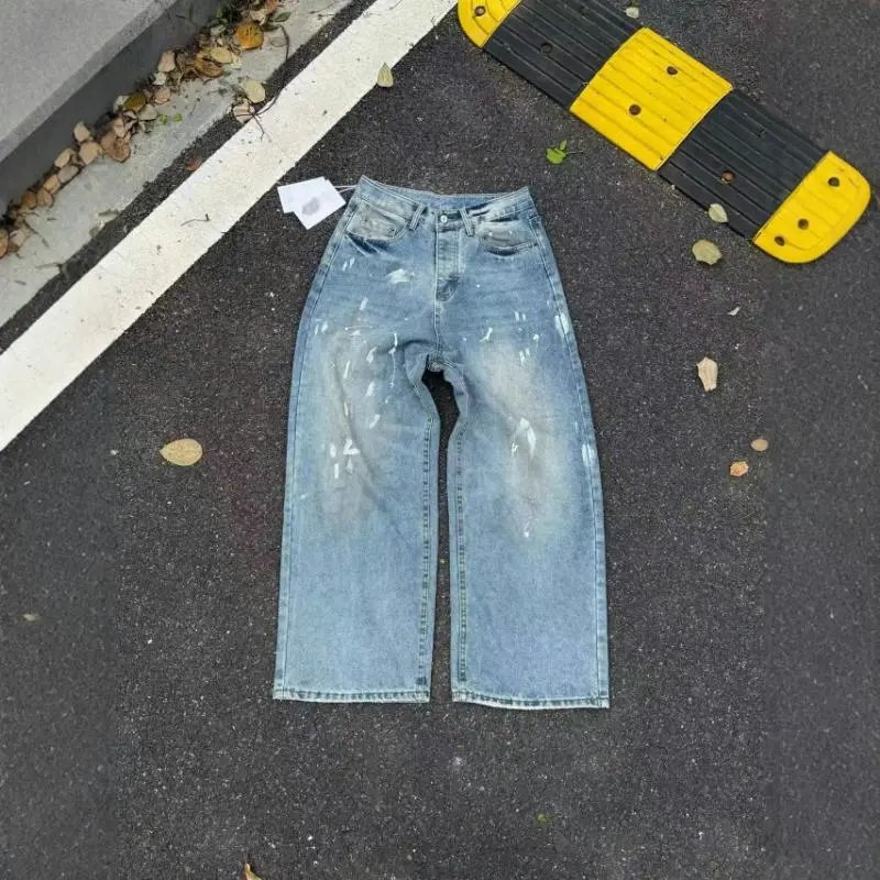 Washed American Style Loose Straight Leg Trousers