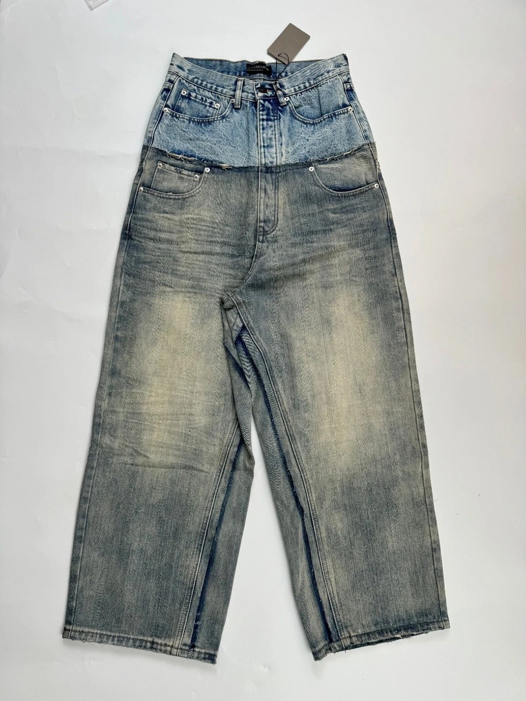 Balenciaga Distressed High-Waist Wide-Leg Jeans Light Wash - 9