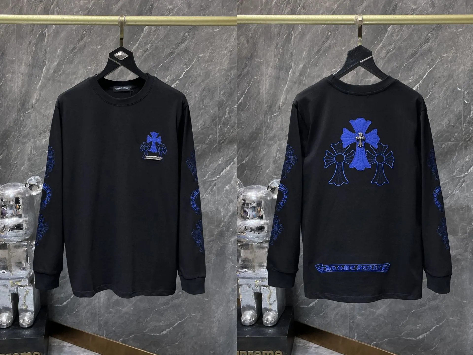 Long-Sleeved Shirt with Cross, Horseshoe, Sanskrit Print photo 4