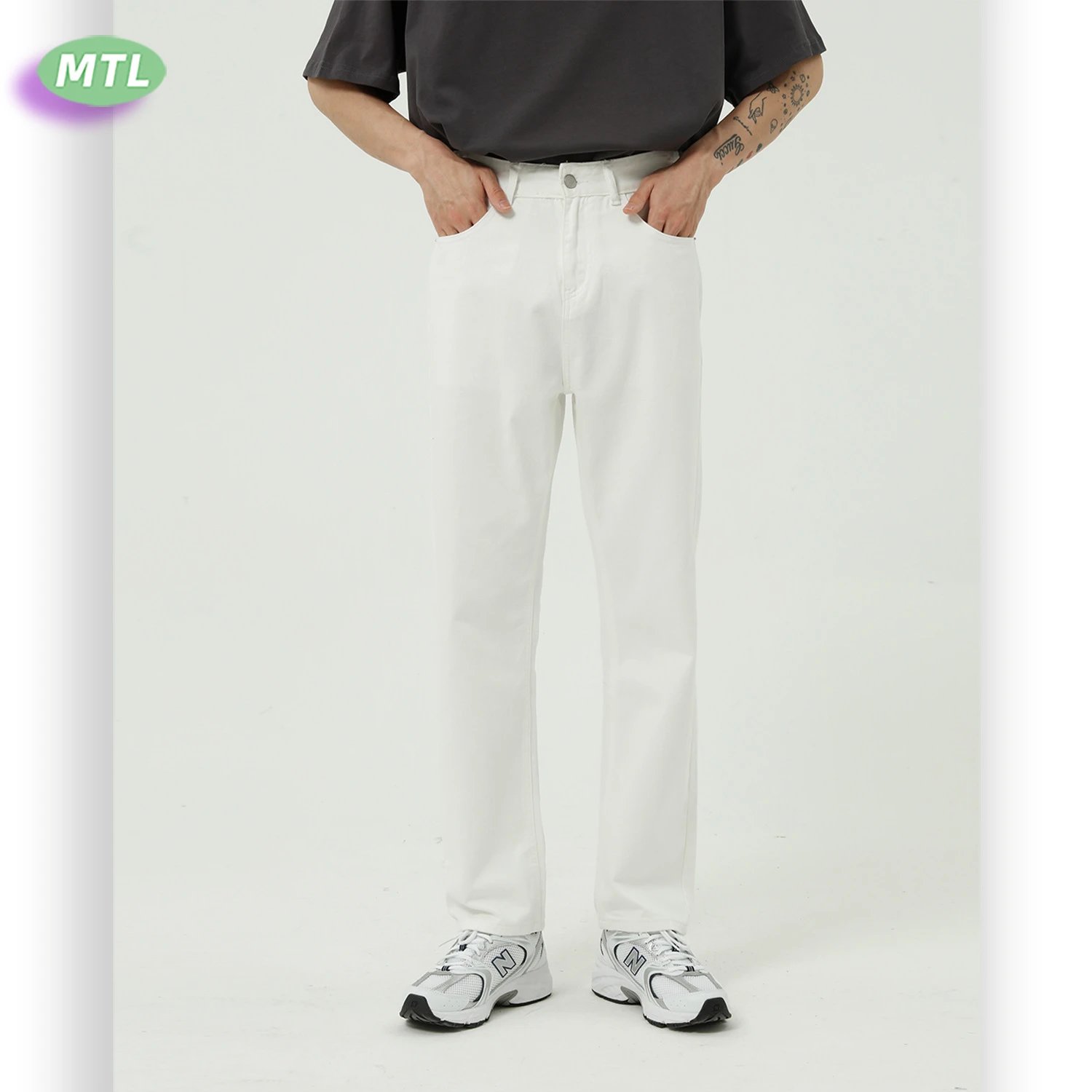 MTL White Straight Fit Denim Pants