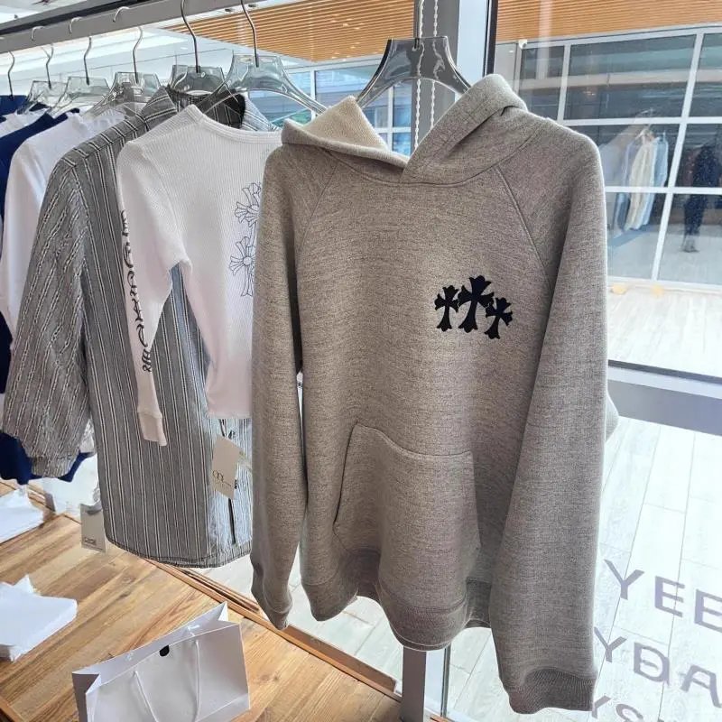 Air Cotton Cross-Stitch Embroidery Crew Neck Hooded Sweatshirt