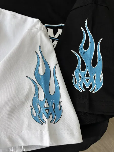 Amiri Shield Logo White T-Shirt with Blue Flame Sleeves - 13