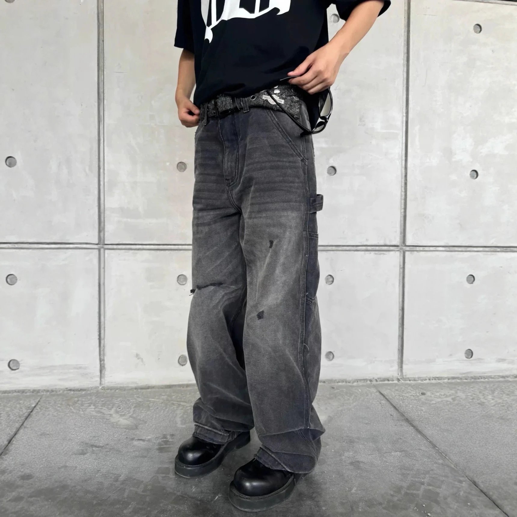 Washed Distressed Vintage Workwear Jeans