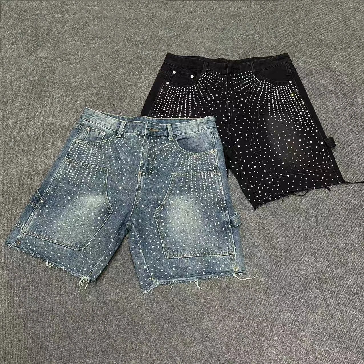 Rhinestone High-Street Straight-Leg Shorts