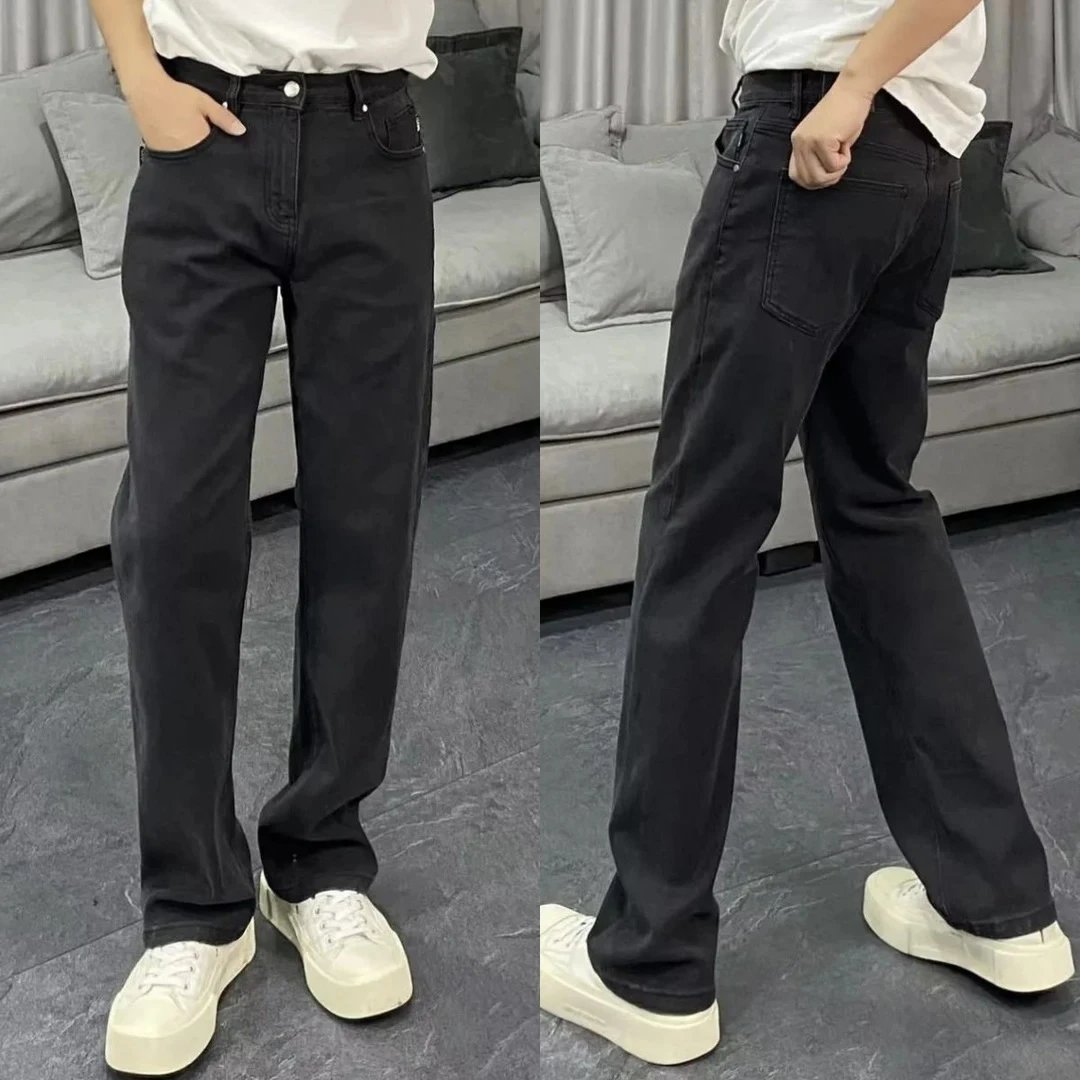 Black Denim Straight-Leg Loose Fit Casual Pants