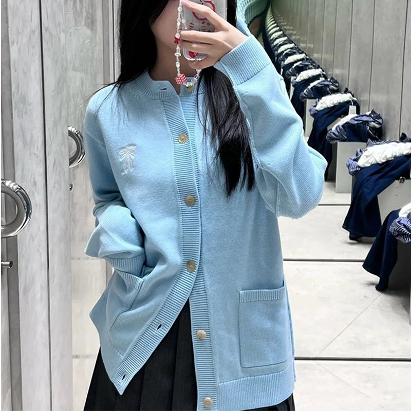 Retro Korean Cashmere Sweater with Bow Embroidery