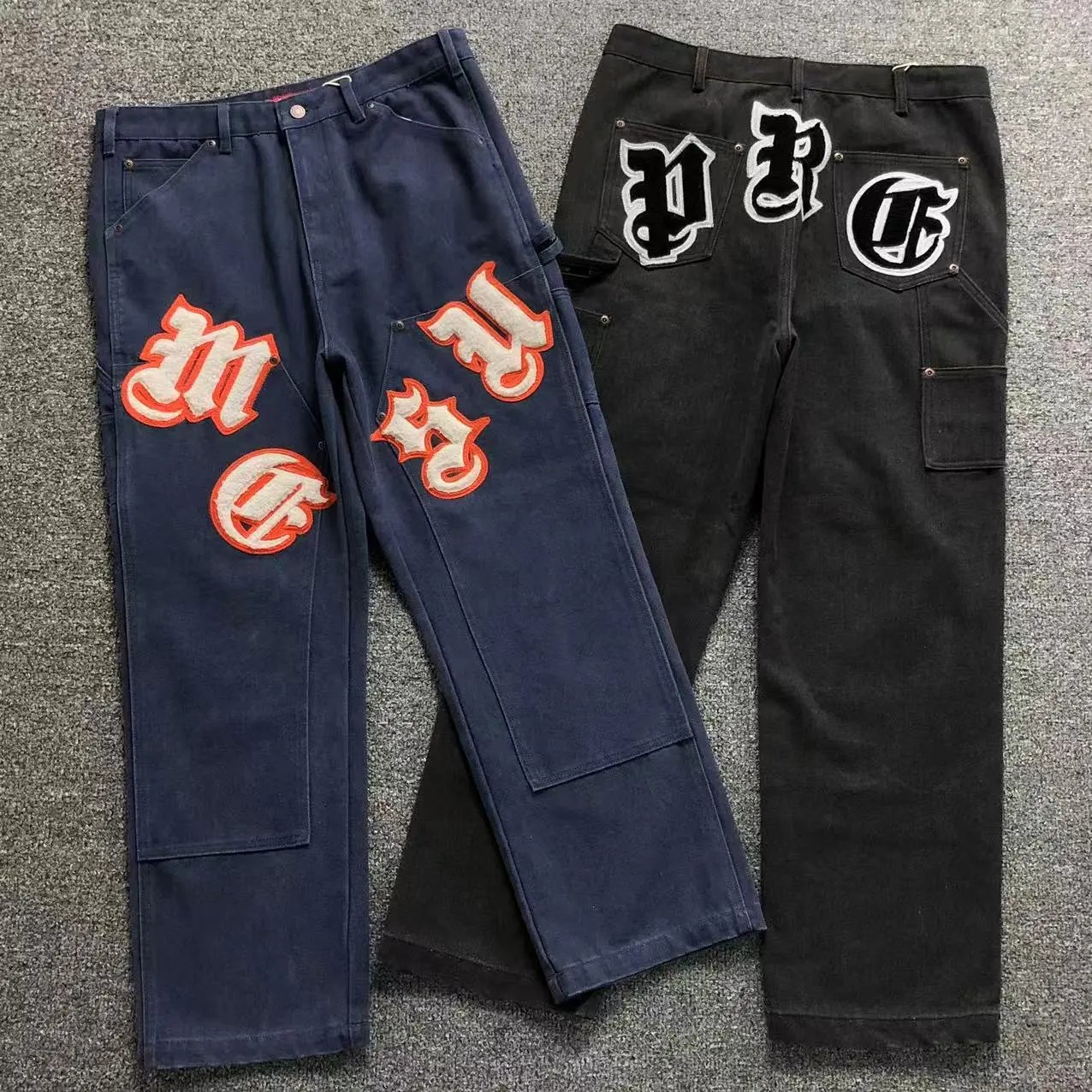 Loose-Fit Denim Trousers with 3D Print