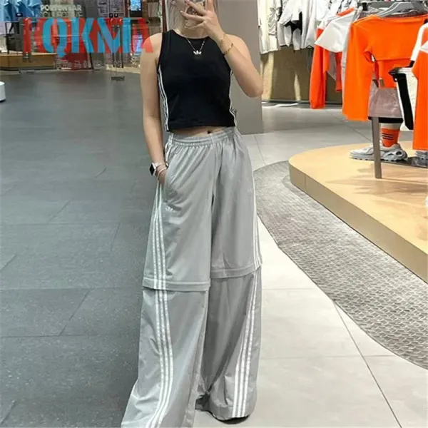 Adidas Originals Track Pants Gray with White Stripes Sweatpants - 8