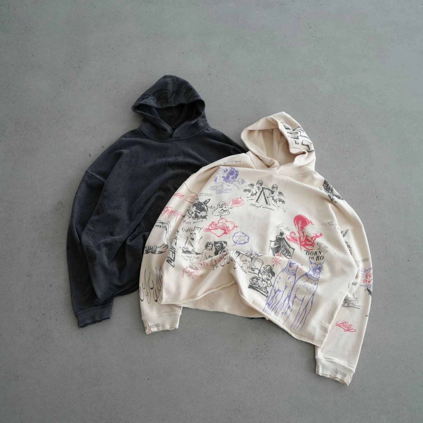 Printed Loose Hooded Sweatshirt