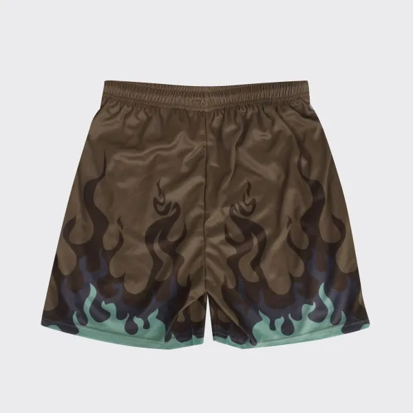Design Flame Print Mesh Shorts Orange - 2