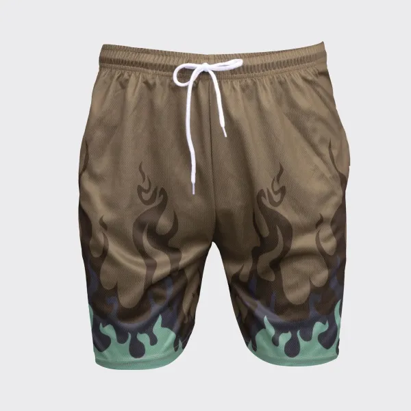 Design Flame Print Mesh Shorts Orange - 10