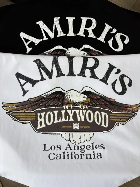 Amiri Shield Logo White T-Shirt with Blue Flame Sleeves - 11