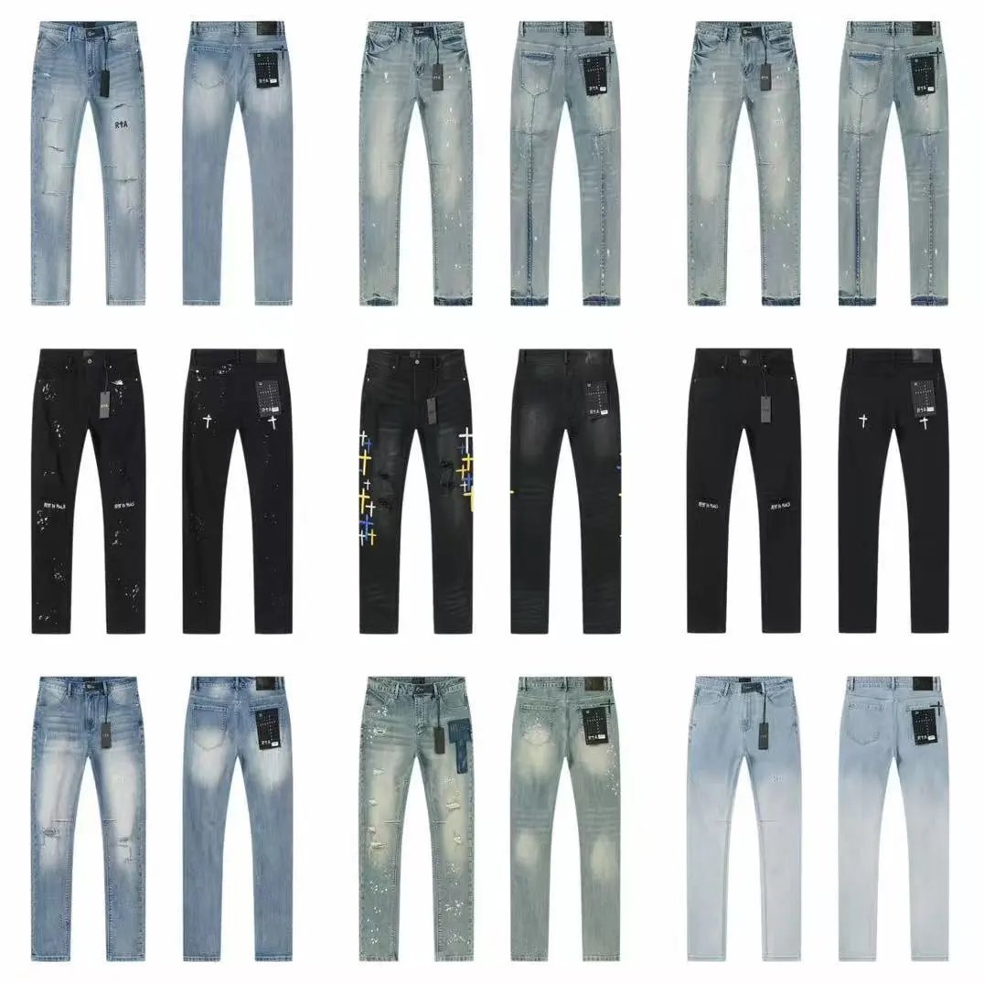 Ripped Patched Flared Straight-Leg Jeans