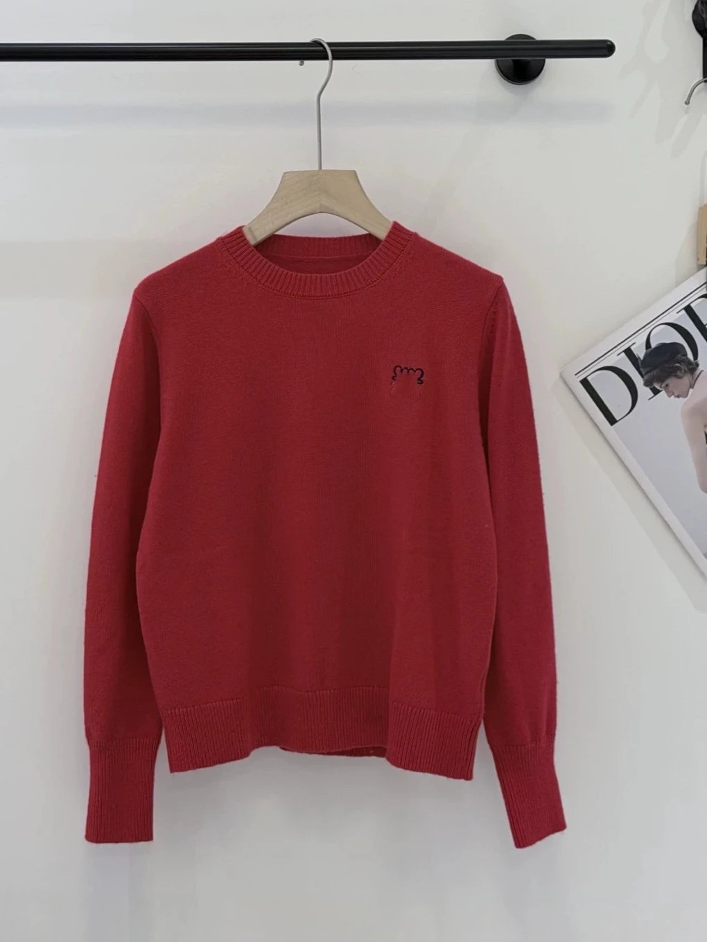 Wool Crew-Neck Knit Sweater with Letter Embroidery photo 7